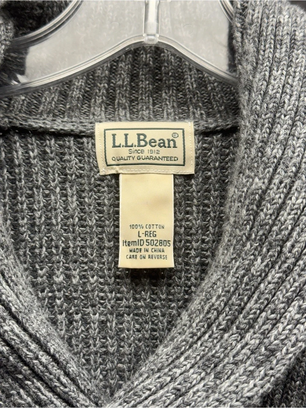 VINTAGE L.L. Bean Sweater Mens L Gray Ragg Fisherman Shawl Elbow Patch Pullover